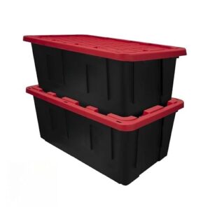 VOGTSWA (Pack of 2) 40 Gallon Extra Large Storage Bin with Snap Lid, Black and Red, Heavy Duty Plastic Storage Container