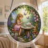 VoidGleamDecor Fairy Tea Party Mushroom Garden Acrylic Suncatcher Puzzle - Stained Glass Style Suncatcher Jigsaw Puzzle Magical Woodland Gift for Women Mom Girls Sisters