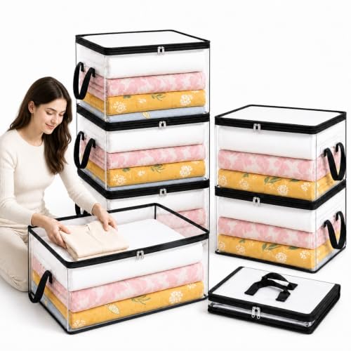 Voivey 6 Pack Extra Large Moving Bags 60L Heavy Duty Storage Bins with Lids,Zippers & Reinforced Handles Foldable Plastic Storage Bags Moving Boxes for Closet Organizers and Storage