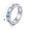 VONALA Flower Fidget Anxiety Rings for Women 925 Sterling Silver Moonstone Worry Ring Spinner Ring Anti Stress Mood Rings Gifts Band Wide 9#