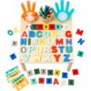 voopark Montessori Wooden Number & Alphabet Puzzle Set, 3-in-1 ABC Letters Shapes Counting Blocks, Preschool Learning Educational Toys for 3-5 Year Old Boys Girls