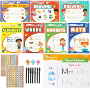 VOOWO Grooved Handwriting Practice for Kids, Larger & Deeper Magic Grooved Writing Practice for Kids Age 3-5, Reusable Letter Tracing Books, Preschool Learning Activities, Gift for Kids Boys and Girls
