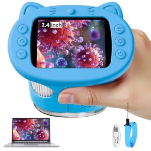 Vorth Microscope for Kids, 2.4 Inch Digital Microscope with 1000X Magnification, Handheld Camera Mini Pocket Magnifying Glass, Educational Birthday Gifts Toys for Ages 3+, Blue