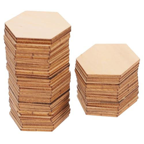 VOSAREA 50pcs Hexagon Wooden Cutouts 50mm Unfinished Wood Pieces for DIY Crafts and Decorations, Natural Beige Wood Material with Superb Cutting Technique, Safe to Use for Creative