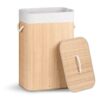 VOUNOT® 72L Bamboo Laundry Basket, Foldable Hamper with Lid, Handels and 2 Removable Liners, Ideal for Bathroom, Bedroom and Utility Room, Natural Beige