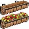 VOXOR Railing Planter Boxes, 24 Inch Window Boxes Planters, Balcony Planters with Adjustable Brackets & Coco Liner for Outdoor Fence, Deck, Porch, and Patio Gardening, 2 Pack
