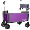 VRAXO 5x2 Wide Wheels, All-in-One Convertible Folding Trolley with Full-Side Opening & Dog Leash, Versatile Seating & Storage, 220Lbs Capacity for Camping, Beach, Shopping, Purple