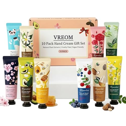 VREOM 10 Pack Hand Cream Gift Set for Women, Mini Hand Lotion Travel Size in Bulk for Dry Cracked Hands | Mothers Day Gifts for Mom, Thanksgiving Gift & Anniversary and Birthday Gift for Her