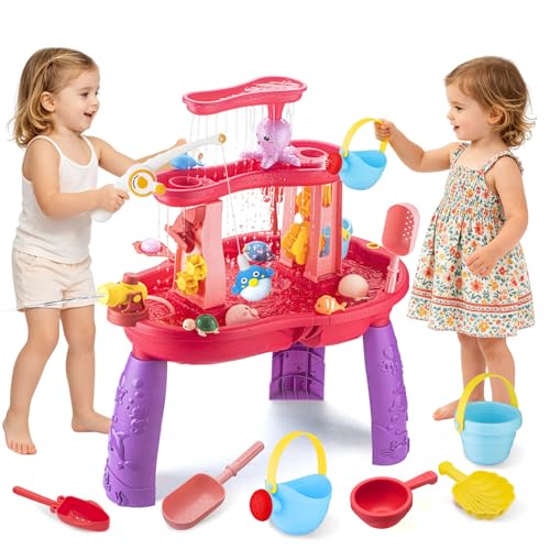 VROGTIK Water Table for Toddlers 3-5, Kids Sand Water Table with Fishing Game Set, Sensory Play Table Toys for Outdoor Pool Beach Backyard Summer Birthday Gift for Girls Outside Toys for Toddler