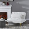 VroomAuto Convertible Sofa Bed Futon with Gold Metal Legs & Teddy Fabric, 3-Position Backrest, for Small Spaces, White, 35.5" L X 34" W X 28" H