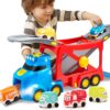 Vroomix JOVA Extra Large Toy Trucks for Kids, 3-Layer City Trucks for Kids, 7-in-1 Big Transport Carrier Truck with Siren & Lights and 6 Toy Cars, Birthday Gifts for Boys
