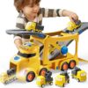 Vroomix JOVA Extra Large Toy Trucks for Toddlers, 3-Layer Construction Trucks for Boys, 7-in-1 Big Carrier Truck with Siren & Lights and 6 Toy Cars, Birthday Gifts for Boys Kids