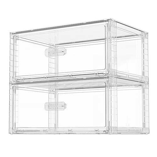 Vtopmart 2 Pack Large Clear Stackable Storage Drawers 23QT, Easily Assemble Plastic Closet Storage Bins, Dust-Proof UnderBed Organizer for Clothing, Sweater Organization