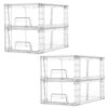 Vtopmart 4 Pack Stackable Storage Drawers,Clear Acrylic Drawer Organizers with Handles, Easily Assemble for Fridge, Bathroom,Kitchen Undersink,Cabinet,Pantry Organization and Storage