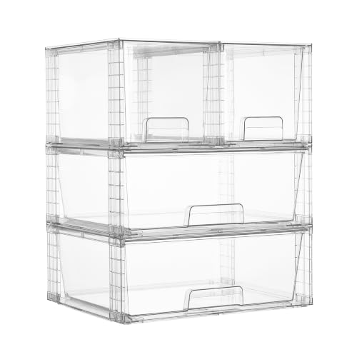 Vtopmart 4 Pack Stackable Storage Drawers, Easily Assemble Clear Plastic Organizer Bins, 2 Wide Drawers and 2 Medium Drawers for Pantry, Kitchen Cabinet, Bathroom, Closet Organization and Storage