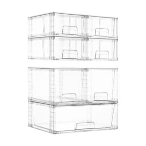 Vtopmart 7 Pack Stackable Storage Drawers, Easily Assemble Clear Plastic Organizer Bins, Storage Drawer Set for Pantry and Kitchen Cabinet Organization, Bathroom or Closet Storage