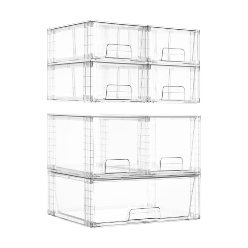 Vtopmart 7 Pack Stackable Storage Drawers, Easily Assemble Clear Plastic Organizer Bins, Storage Drawer Set for Pantry and Kitchen Cabinet Organization, Bathroom or Closet Storage