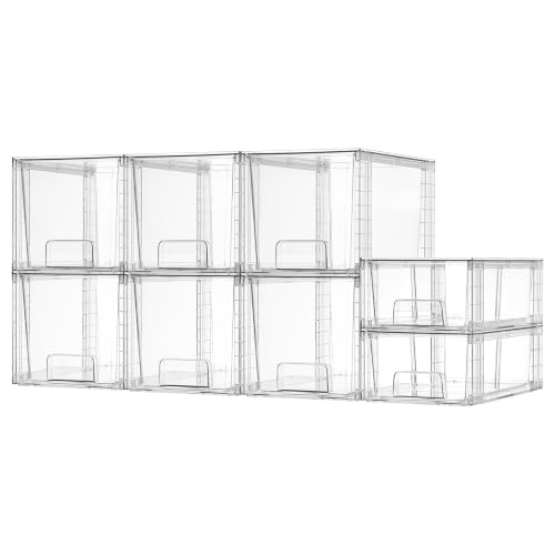 Vtopmart 8 Pack Clear Stackable Cabinet Organizers with Pull-Out Drawers, Clear Storage Drawers, 6 Medium and 2 Small for Under Sink, Pantry, Bathroom, Closet and Kitchen Storage