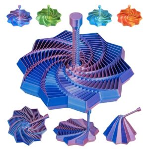 VUTGE 3D Printed Sensory Fidget Star,Dual Motion Fidget Toy with Reinforced Handle Color-Changing Spiral Finger Toy with Auditory Feedback, ADHD Anxiety Relief Desk Toy for Office Gifts (red-Blue)