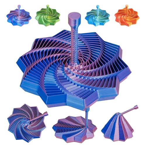 VUTGE 3D Printed Sensory Fidget Star,Dual Motion Fidget Toy with Reinforced Handle Color-Changing Spiral Finger Toy with Auditory Feedback, ADHD Anxiety Relief Desk Toy for Office Gifts (red-Blue)
