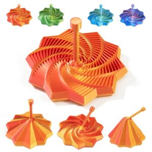 VUTGE 3D Printed Sensory Fidget Star,Dual Motion Fidget Toy with Reinforced Handle Color-Changing Spiral Finger Toy with Auditory Feedback, ADHD Anxiety Relief Desk Toy for Office Gifts (red-Gold)