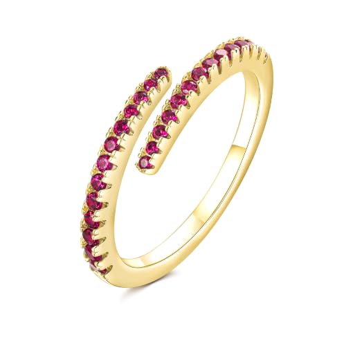 VYN4U Open Twist Ring for Women 14K Gold Plated Cubic Zirconia/Emearld/Ruby/Sapphire 1.1mm Stackable Wedding Engagement Band Ring Fashion Statement Jewelry Gifts Size 6-10 (Ruby, 6)