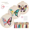 VynyQoo 3pcs Beginner Embroidery Kit Butterfly Embroidery Kit Embroidery Thread Kit Beginner Embroidery Tool with Video and Instructions, Cross Stitch Embroidery Kit for Adults
