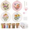 VynyQoo 4pcs Embroidery Kits Flower, Embroidery Starter Kit Adults, Stamped Embroidery kit with Flower Pattern, DIY Craft Embroidery with Video Tutorial Instruction