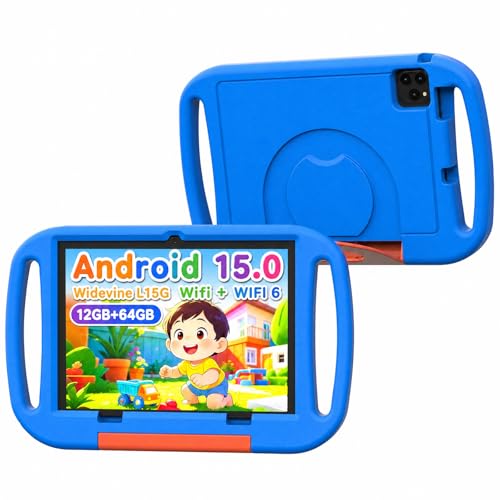 Vyrolinia 10 inch Kids Tablet, Android 15 Tablet for Kid, 12GB RAM, 64GB ROM 1TF Card Expandable for Toddler Children,Tablets with Case, Parental Control, 6000mAh, WiFi, BT5.0, Dual Camera