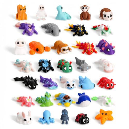VZZNN 34 Pack Mini 3D Printed Animals - Articulated Fidget Animal Toys for Kids Classroom Valentines Exchange, Small 3D Printed Animal Toys Bulk