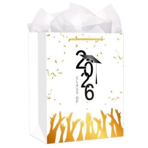 WaaHome Class of 2026 Graduation Gift Bag - Graduation Gifts for Him Her Girls Boys Women Men - 11.5" Large Grad Wrapping Paper Bag for 8th Grade High School College Master Degree PhD, with Tissue Paper and Handle