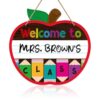 WaaHome Welcome Sign for Classroom Door Decorations 11.3"x12" Personalized Apple-shape Teacher Door Sign Back to School Welcome to Our Classroom Sign Teacher Name Sign for Classroom Door Teacher Supplies