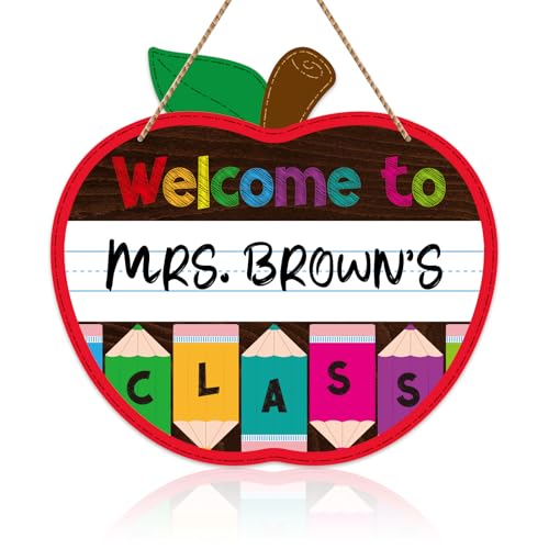 WaaHome Welcome Sign for Classroom Door Decorations 11.3"x12" Personalized Apple-shape Teacher Door Sign Back to School Welcome to Our Classroom Sign Teacher Name Sign for Classroom Door Teacher Supplies