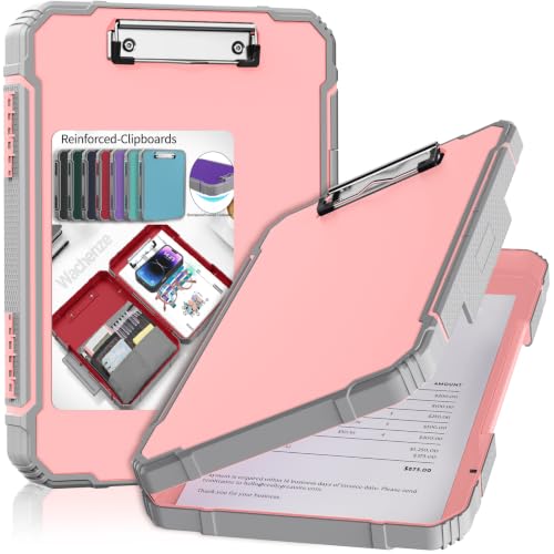 Wachenze Clipboard, Clipboard with Storage, Heavy Duty Clip Boards 8.5x11, Protective Over Molded Edge, Plastic Clipboards, Contractor Folder with Internal Pen Pouch for Driver (Rose Pink)