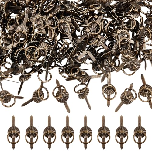 WADORN 120Pcs Antique Bronze Fasteners Iron Round Cabinet Handle Pull Knob with Pull Rings Mini Brads Arts Craft Supplies for Paper Crafts Jewelry Making Bracelet Closures Hardware Crafts