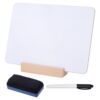 WADORN Desktop Plastic Whiteboard with Wood Base, Double Sided Dry Erase Whiteboards with Pen & Eraser Reusable Portable Desktop Writing Note Pad Board for Home Office Display Supplies