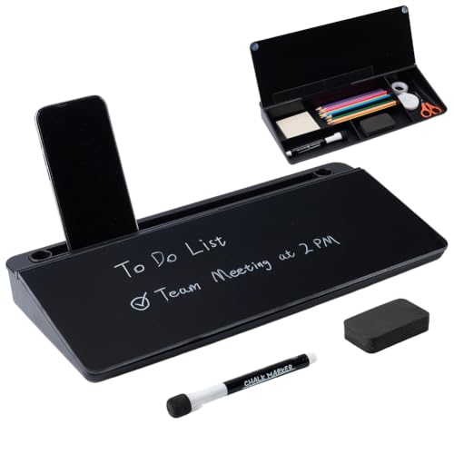 WADORN Desk Whiteboard with Storage Glass Dry Erase Board Black Deskboard Buddy Desktop Organizer Office Accessories for Men Women Work from Home Office School Must Haves 15x7x2 Inch