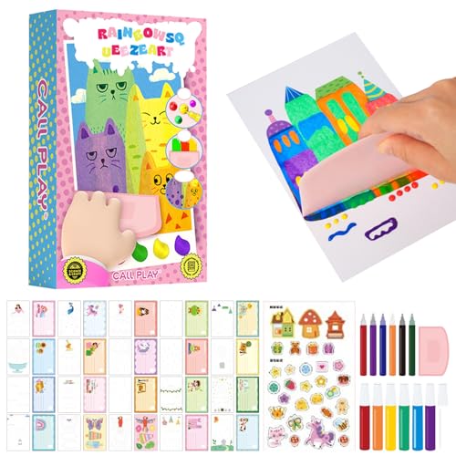 Wadukud DIY Rainbow Scratch Art Painting Set – 30 Pcs Magic Scratch Paper Notebooks with Wooden Stylus – Squeegee Painting Kit for Adults & Teens – Creative Stress Relief Activity for Craft Lovers