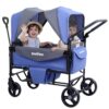 Wagon Stroller for Kids, All Terrain Stroller Wagon with Removable Canopy, Toddler Wagon Stroller with Adjustable Push and Pull Handlebar, Large Tray & Cup Holders,