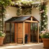 Walk-in Wooden Dog House with Dual-Zone Layout and Storage Cabinet for Large Dogs