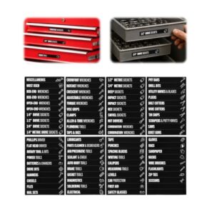 WalkManony 4"X1" Universal Magnetic Tool Box Labels, 80 Pcs Heavy Duty Tool Chest Drawer Labels, Waterproof Oil Resistant, Strong Full-Surface Magnet Garage Workshop Steel Tool Box Drawers