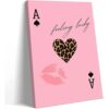 Wall Art 16x24in Framed & Ready to Hang Canvas Pink Leopard Heart Fashion Glam Playing Card Feeling Lucky Decoration for Living Room Bedroom Bathroom Kitchen Office Home