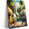 Wall Art 16x24in Framed & Ready to Hang Canvas Tropical Colonial Street Painting Decoration for Living Room Bedroom Bathroom Kitchen Office Home