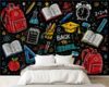 Wall Mural Peel and Stick Colorful Back to School Chalkboard Supplies Wallpaper Removable Self-Adhesive Large Murals Wall Decor for Kids Room Bedroom Living Room 100''x144''