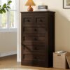 wanan Tall 6 Drawer Dresser for Bedroom, Walnut Modern 43.3'' Tall Wood Chest of Drawers, Storage Organizer with Smooth Metal Rails & Anti-Tip Kit for Closet, Hallway, Living Room