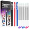 WANFRES Magic grooved writing practice, Magic pens for kids disappearing ink pen,30 refills 3 pens(With writing training aids)Pencil grip,Reusable grooved handwriting practice for kids,Magic Copybooks