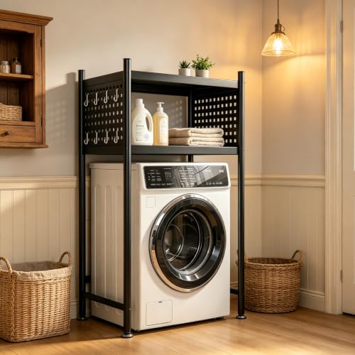WanKaMom Multi-Scene Stainless Steel Laundry Storage Shelf Over Washer Dryer, Over Washer and Dryer Shelves Above Washing Machine, Dual Mount Corner Drainable Heavy Duty Organizer Shelf