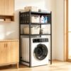 WanKaMom Washer Dryer Wall Storage Rack, Over The Washer and Dryer Storage Shelf Stainless Steel Rust Resistant, The Shelf Above Washing Machine Punch-Free Laundry Storage Shelf with Drain Base