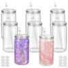 WanZEXine 8 Pack Snow Globe Tumbler Bulk, 16 oz Plastic Tumblers with Lids And Straw, Double Wall Acrylic Snowglobe Cups with Pre-Drilled Hole, Mason Jar Mug for Snow Globe Glitter DIY Gift (Clear)