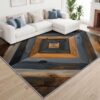 Washable 3x5 Vintage Country Area Rug for Living Room, Wood Geometric Block Rugs, Low Pile Soft Indoor Floor Carpet with Non-Slip Backing for Bedroom Dining Room Kids Nursery Classroom Play Room
